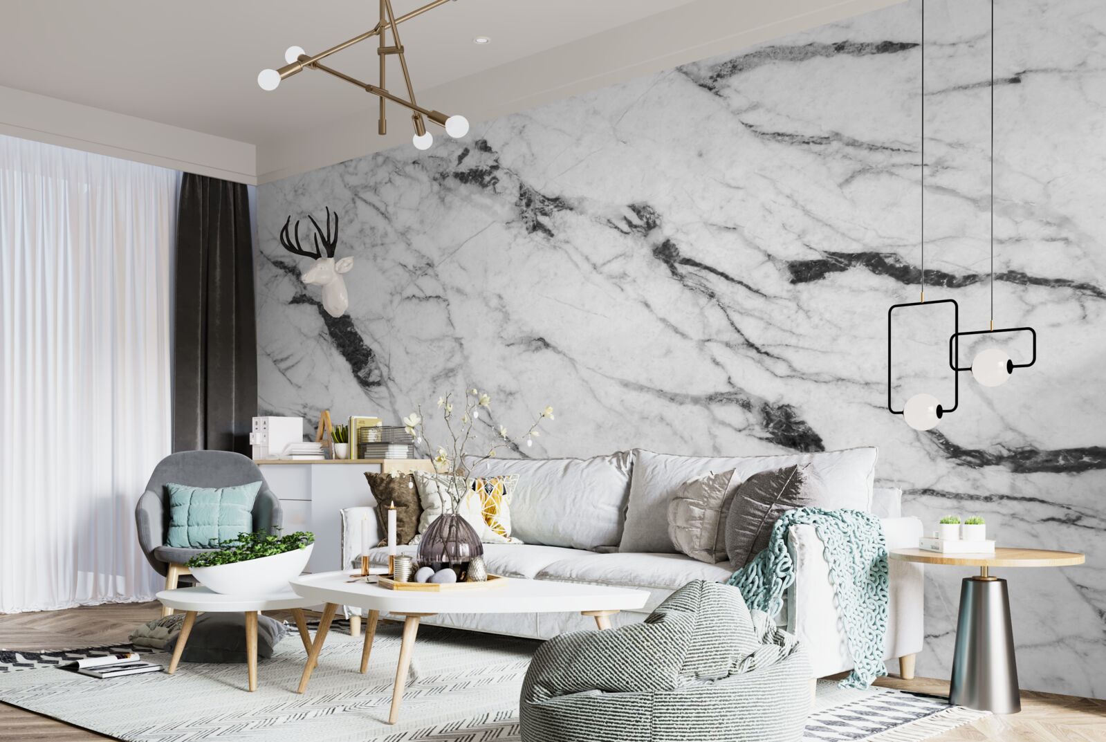 Фотошпалери поєднання білого та синього диму