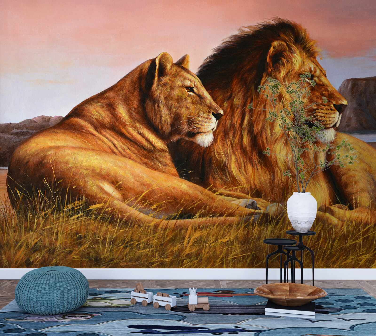 Фотошпалери Сім'я левів піклується про своїх дітей