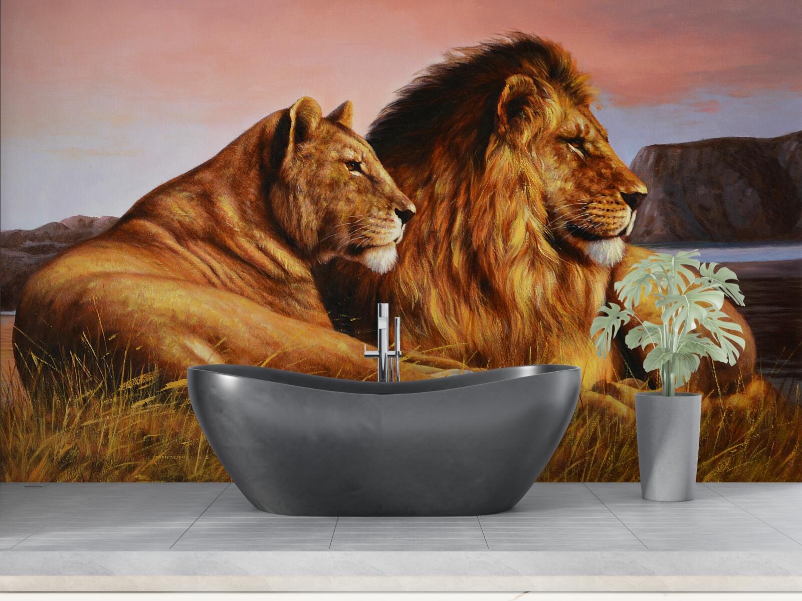 Фотошпалери Сім'я левів піклується про своїх дітей