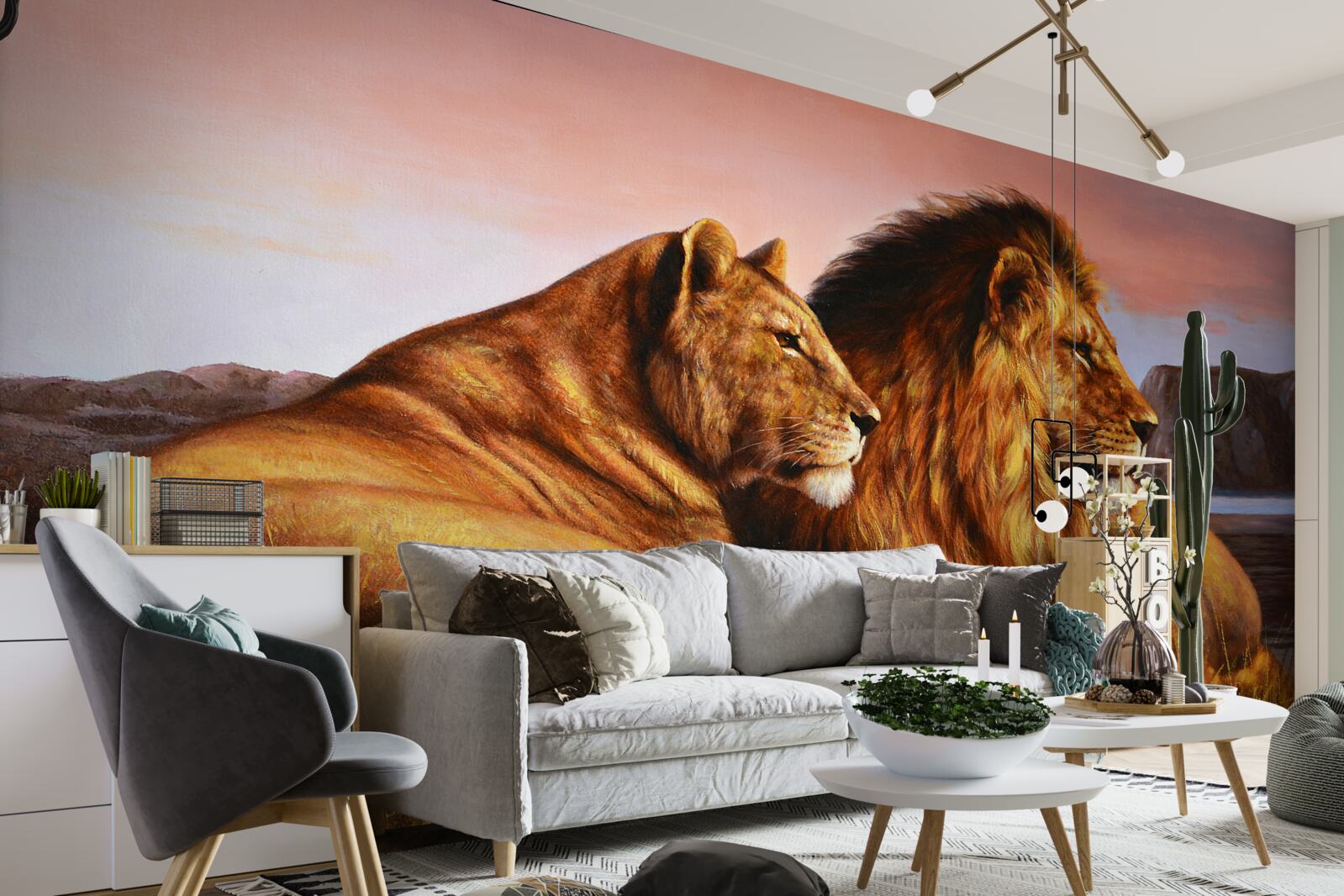 Фотошпалери Сім'я левів піклується про своїх дітей