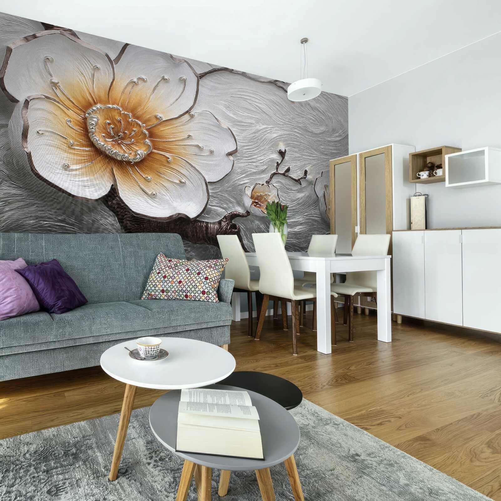 Фотошпалери Білосніжна магнолія над водянистим туманом чарівно прекрасна