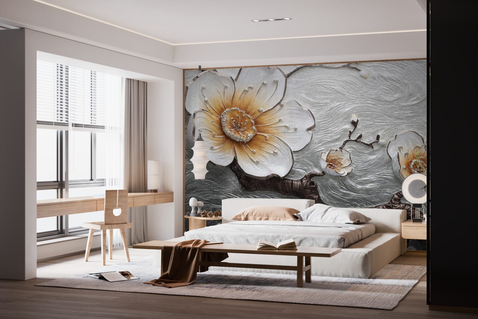 Фотошпалери Білосніжна магнолія над водянистим туманом чарівно прекрасна