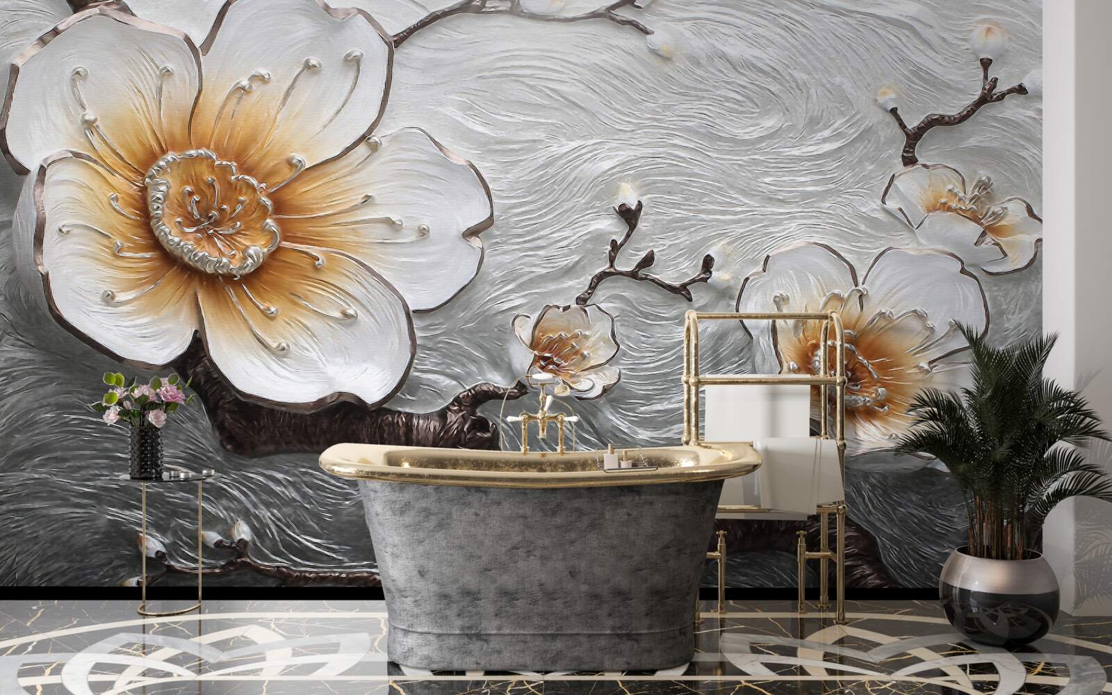 Фотошпалери Білосніжна магнолія над водянистим туманом чарівно прекрасна