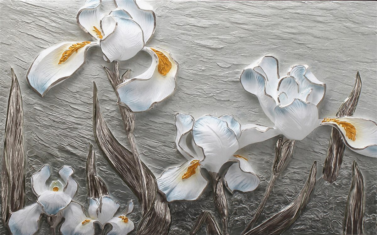 Фотошпалери Білосніжні іриси під час сильного пориву вітру