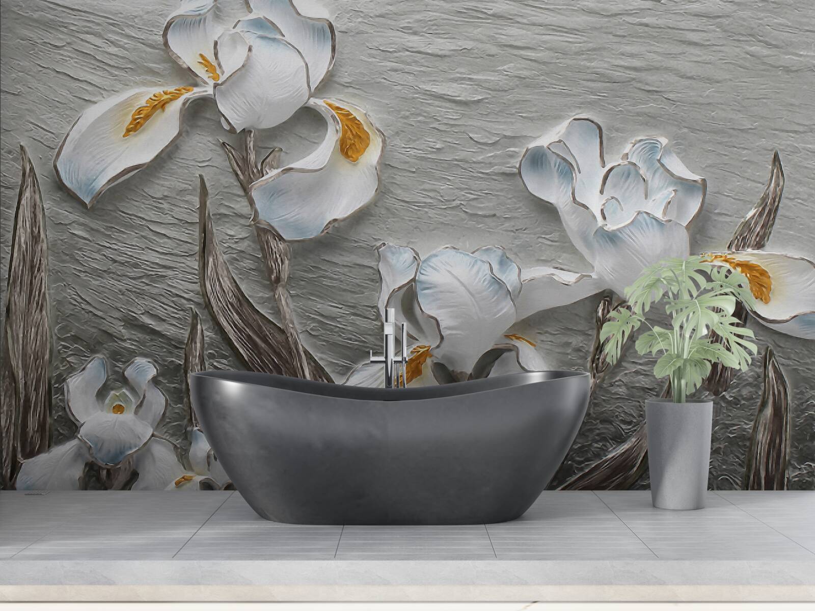 Фотошпалери Білосніжні іриси під час сильного пориву вітру