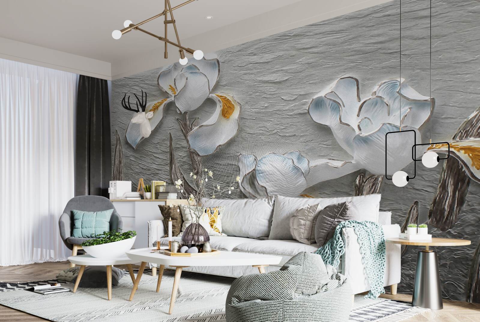 Фотошпалери Білосніжні іриси під час сильного пориву вітру