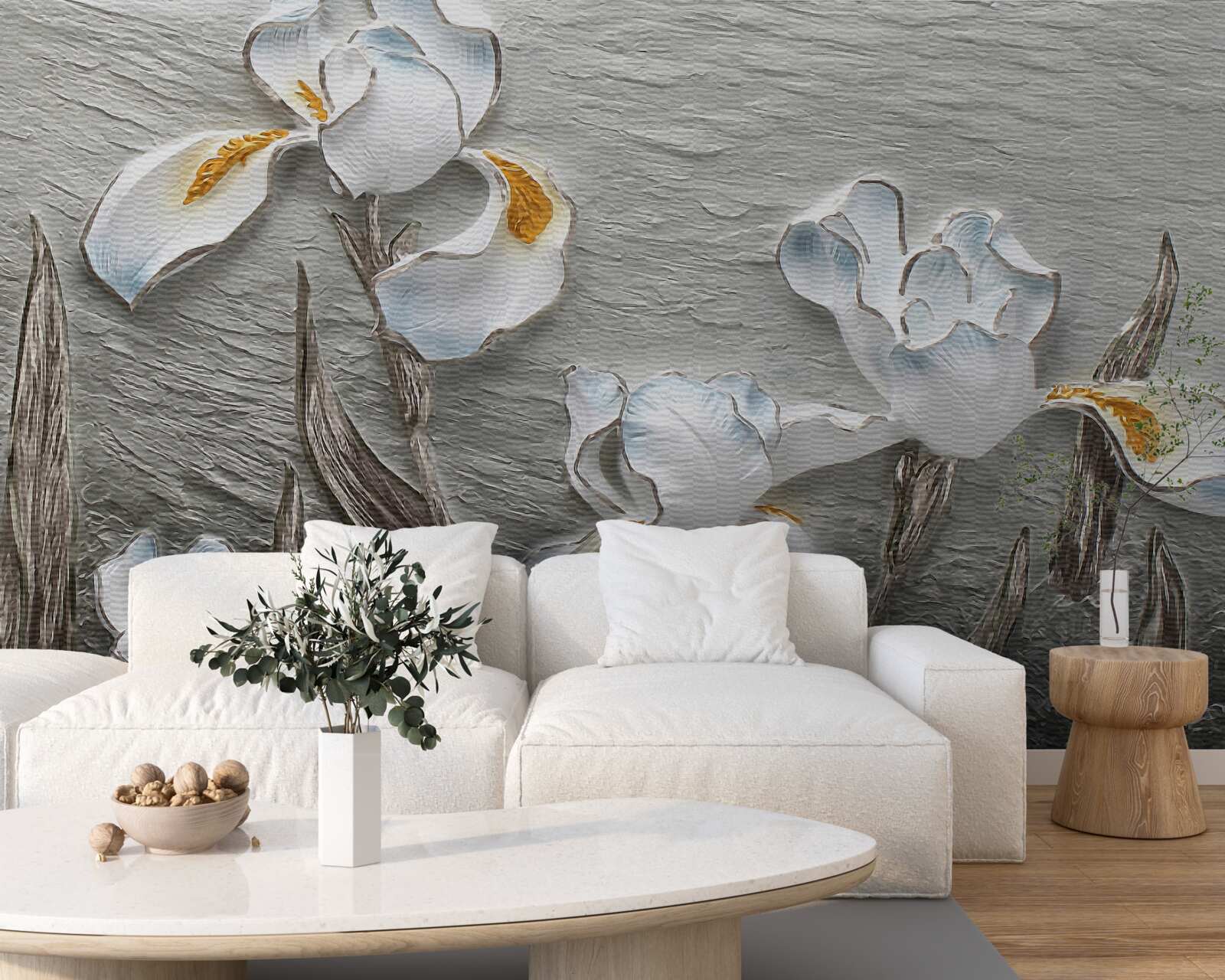 Фотошпалери Білосніжні іриси під час сильного пориву вітру