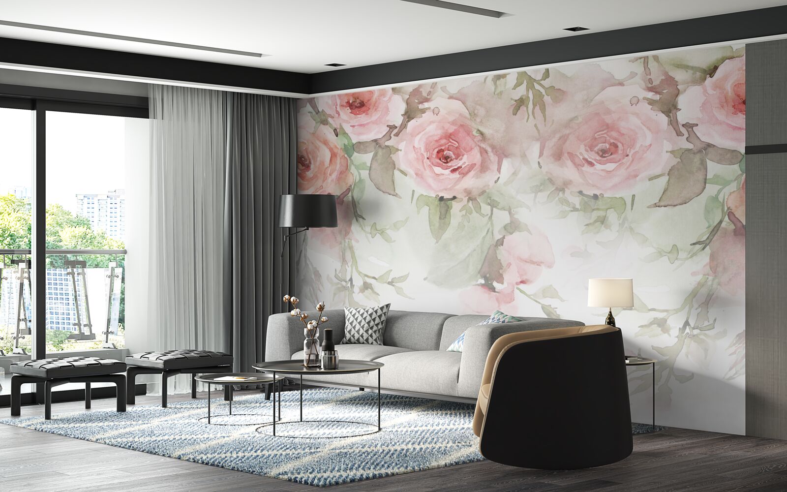 Фотошпалери висять величезні рожеві квіти