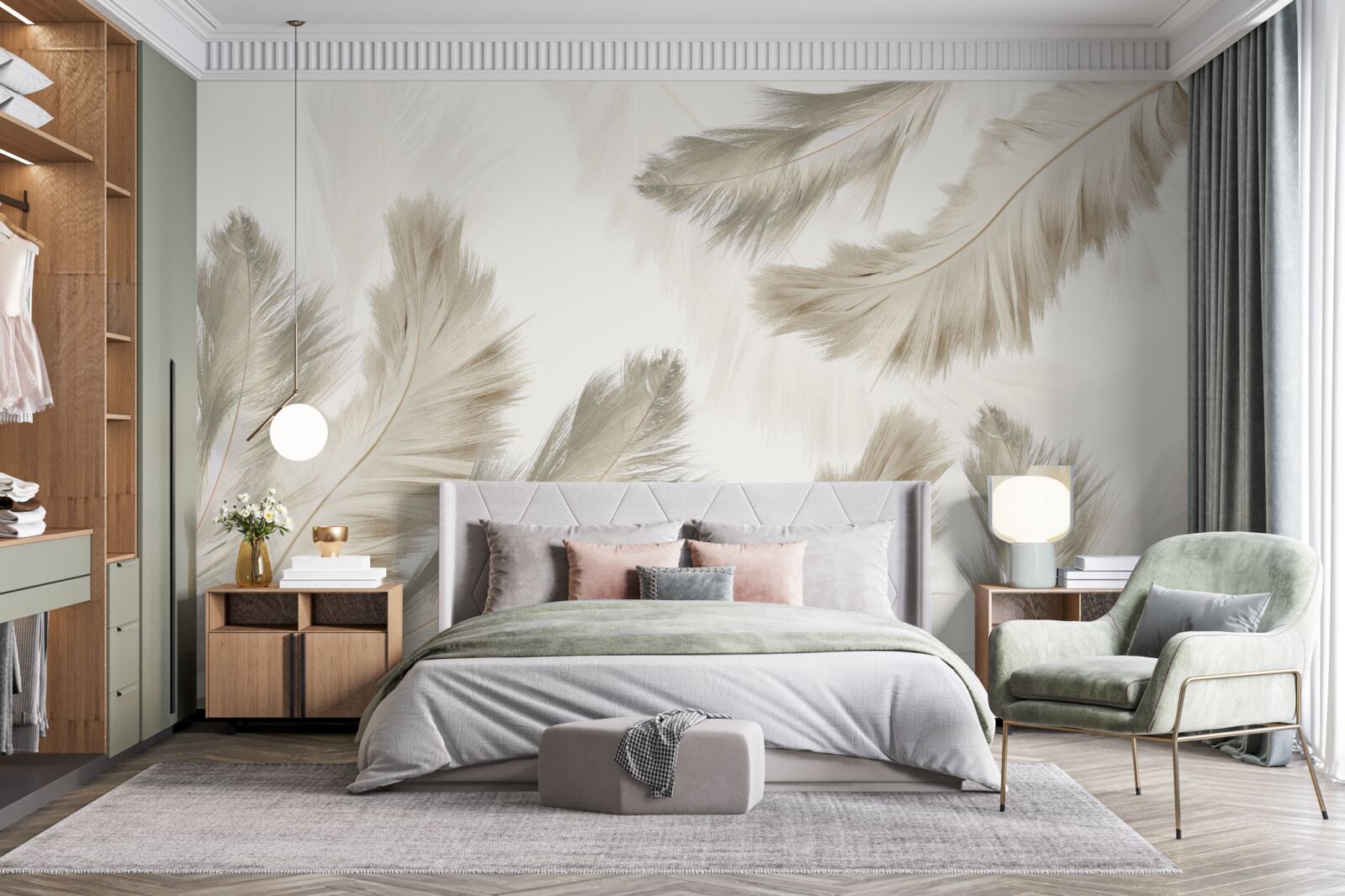 Фотошпалери пухнасте пір'я, що ширяє в повітрі