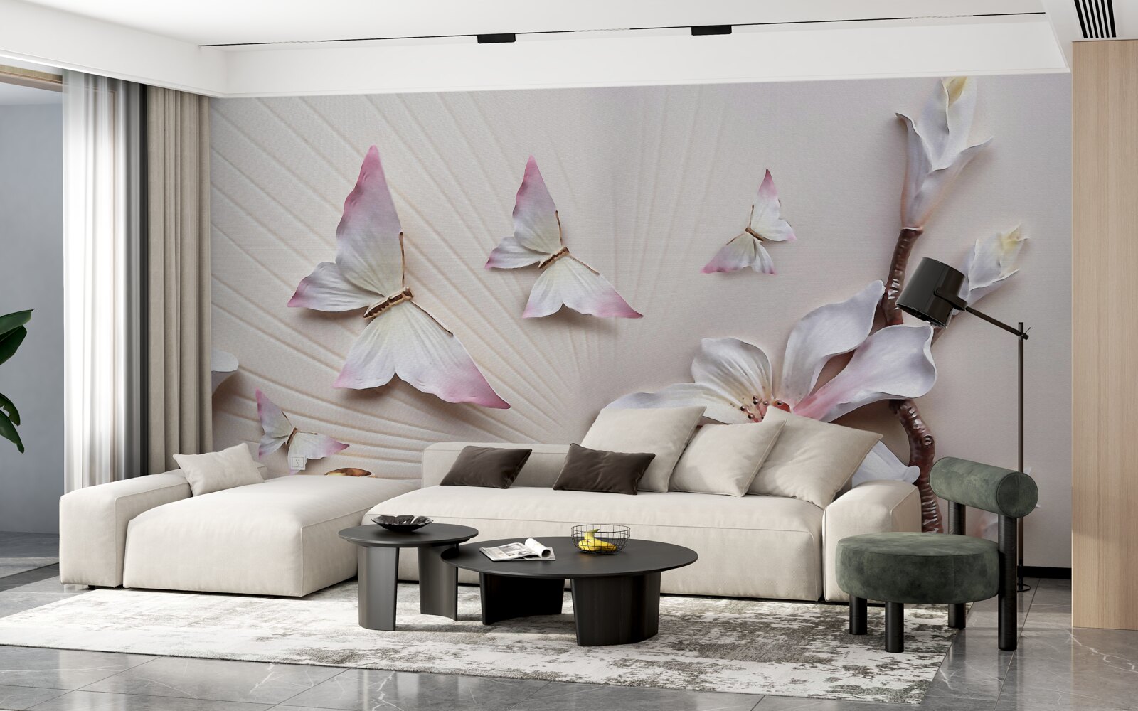 Фотошпалери Моль над яскравими бутонами