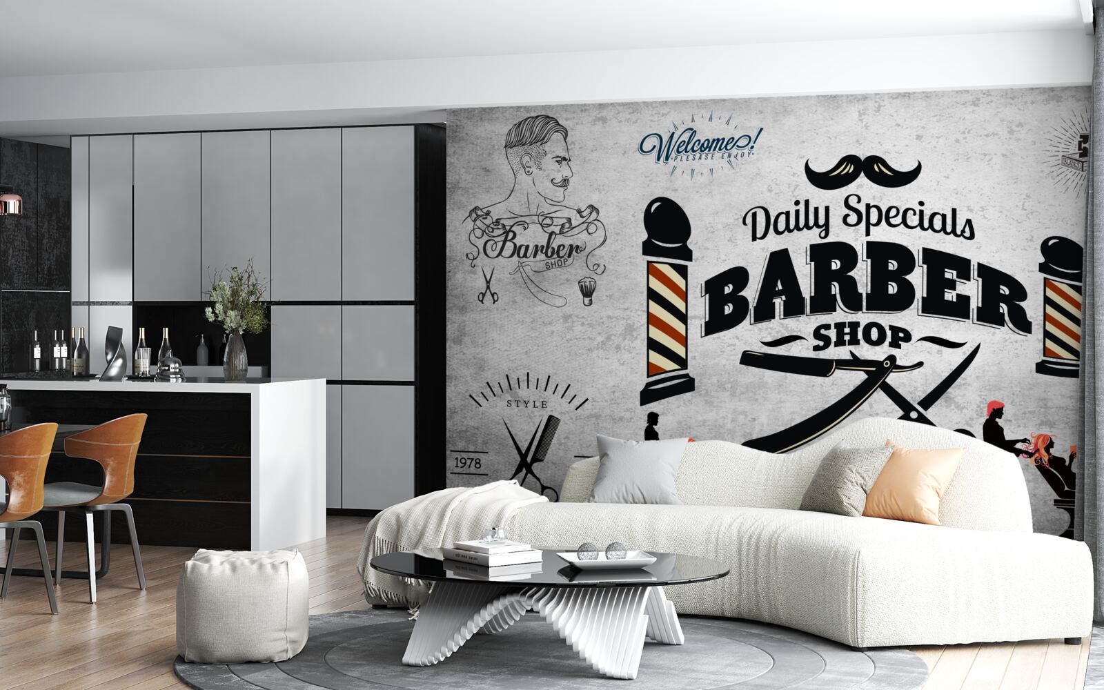 Фотошпалери реклама перукарні на фасаді будинку