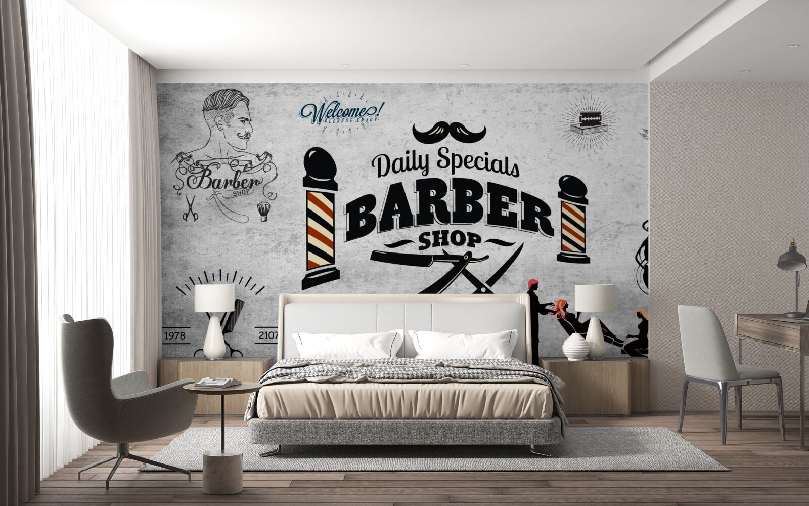 Фотошпалери реклама перукарні на фасаді будинку