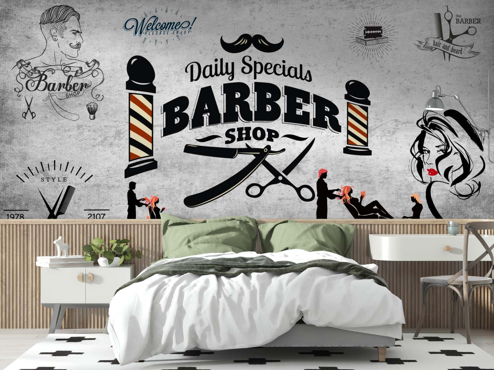 Фотошпалери реклама перукарні на фасаді будинку