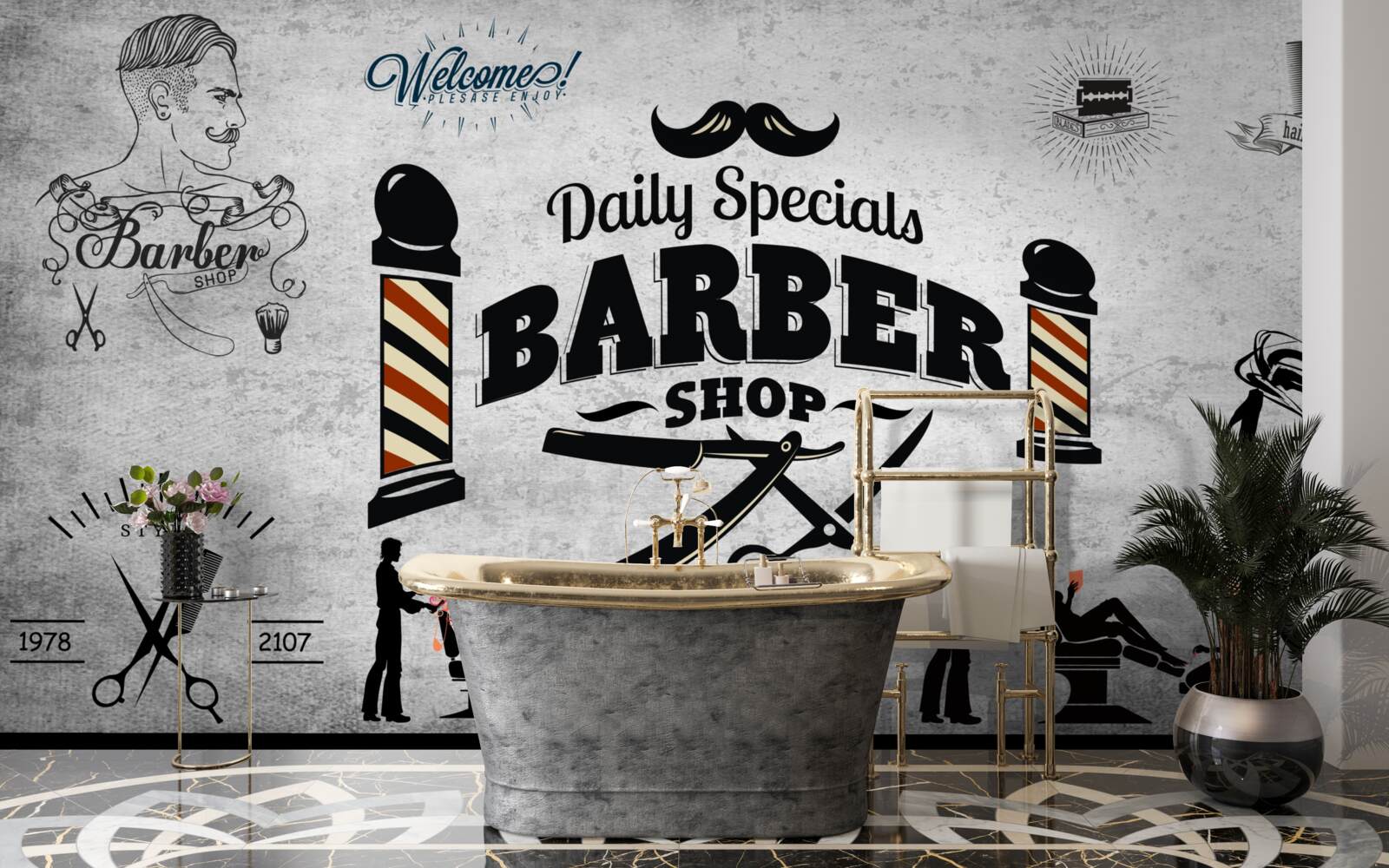 Фотошпалери реклама перукарні на фасаді будинку