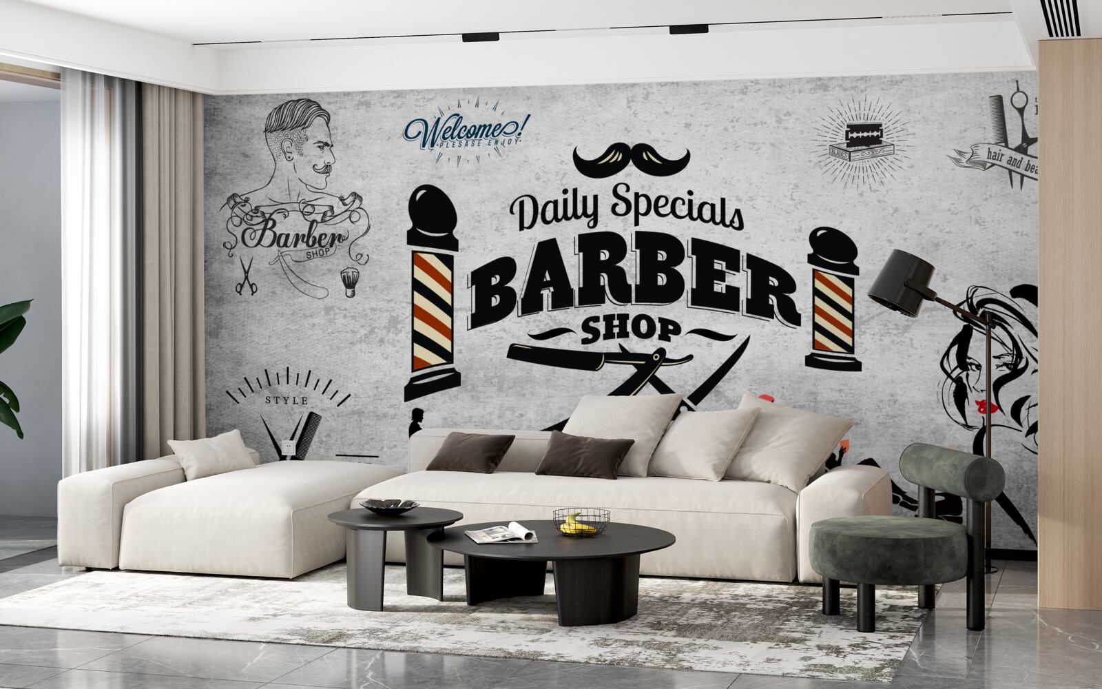 Фотошпалери реклама перукарні на фасаді будинку