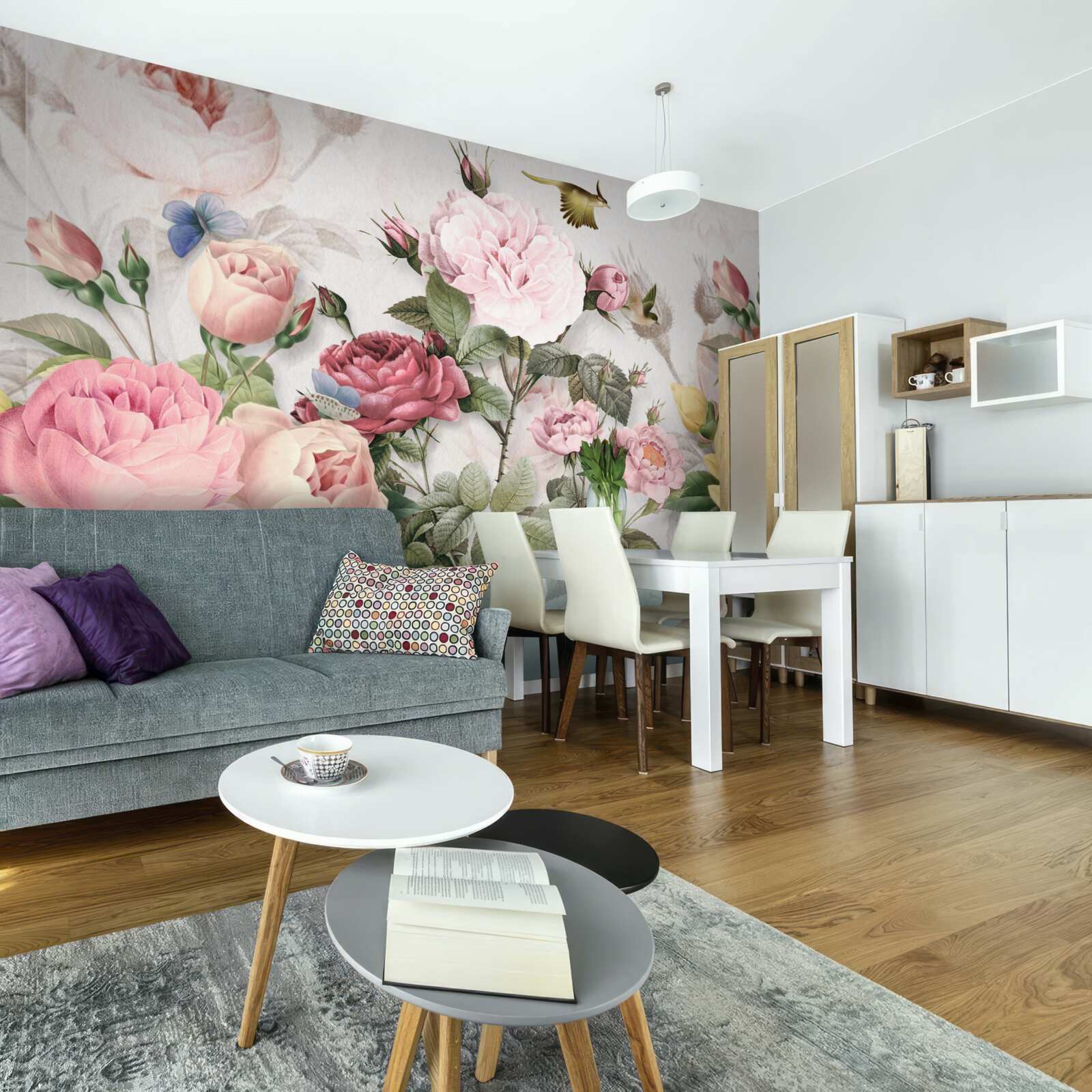 Фотошпалери вибухове поєднання зелені та літніх квіткових тонів