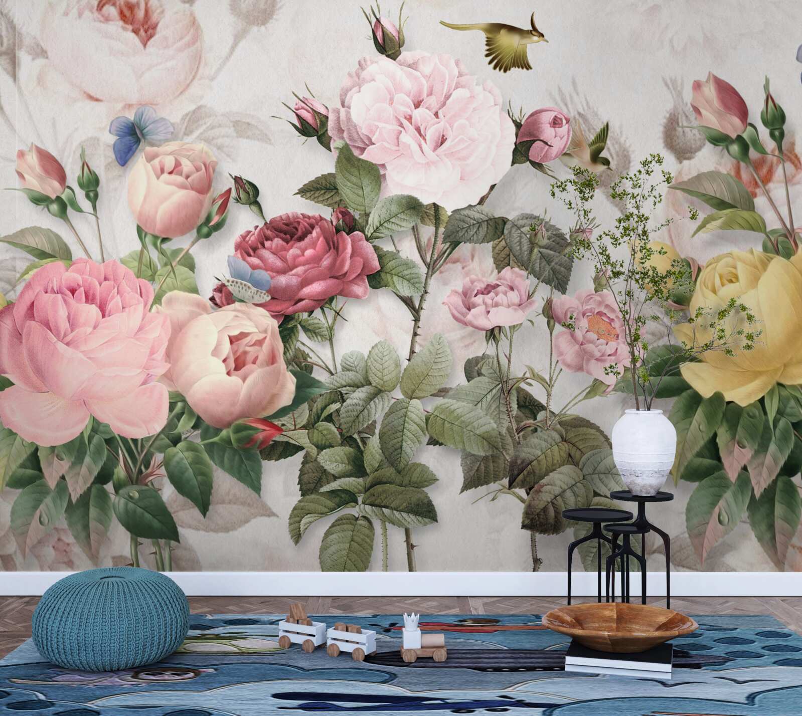 Фотошпалери вибухове поєднання зелені та літніх квіткових тонів