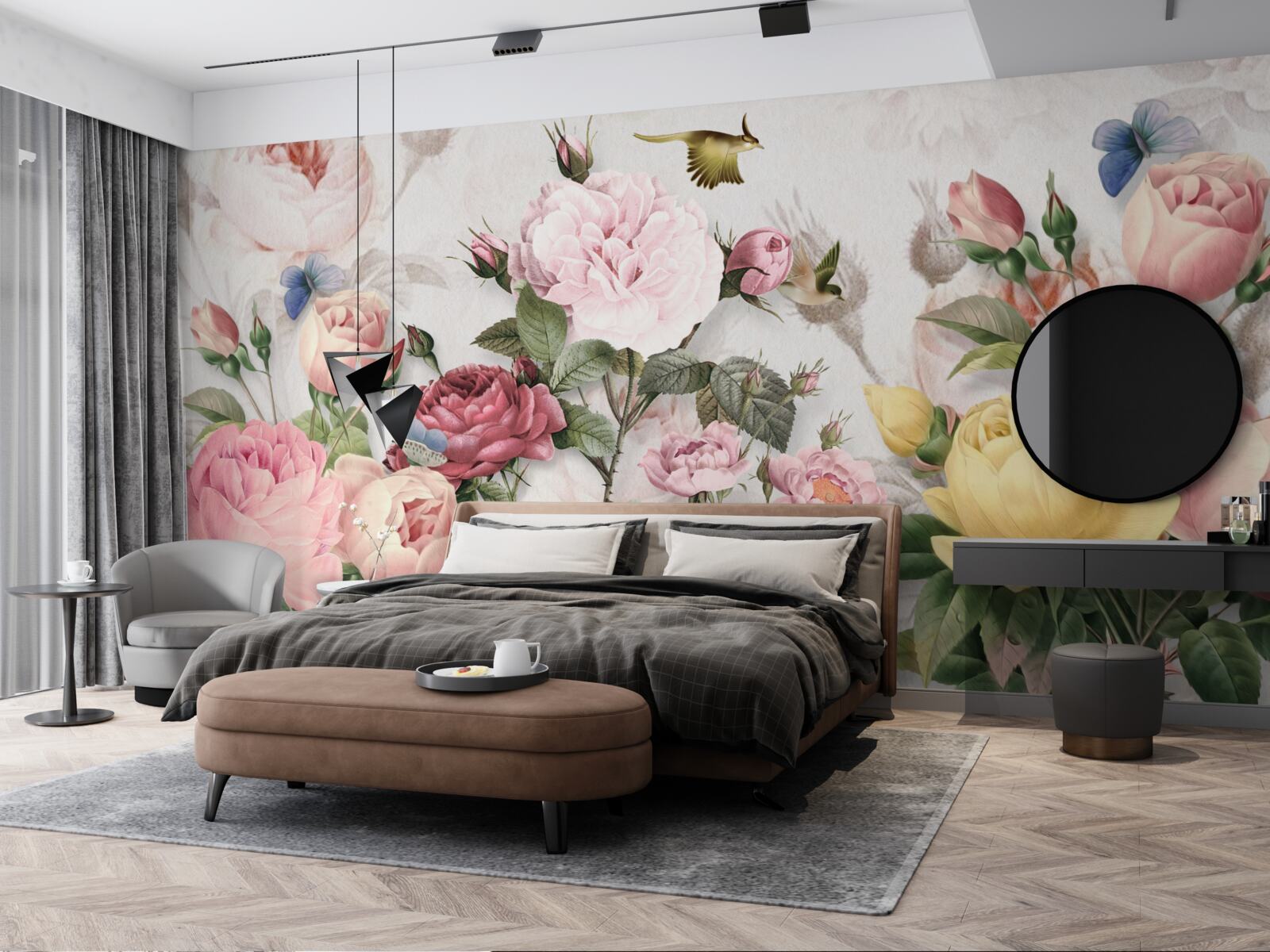 Фотошпалери вибухове поєднання зелені та літніх квіткових тонів