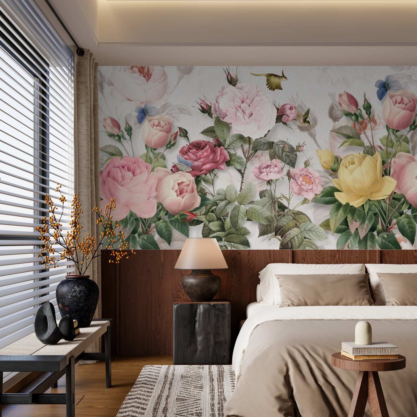 Фотошпалери вибухове поєднання зелені та літніх квіткових тонів