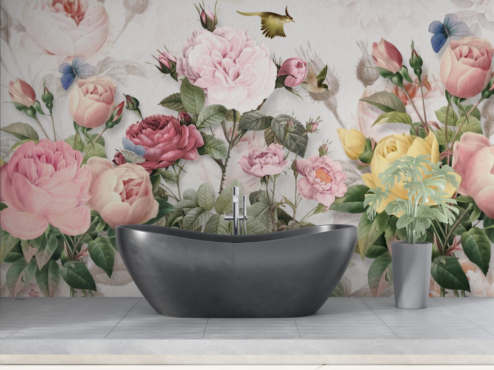 Фотошпалери вибухове поєднання зелені та літніх квіткових тонів