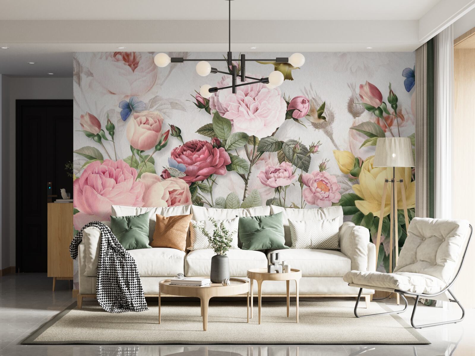 Фотошпалери вибухове поєднання зелені та літніх квіткових тонів