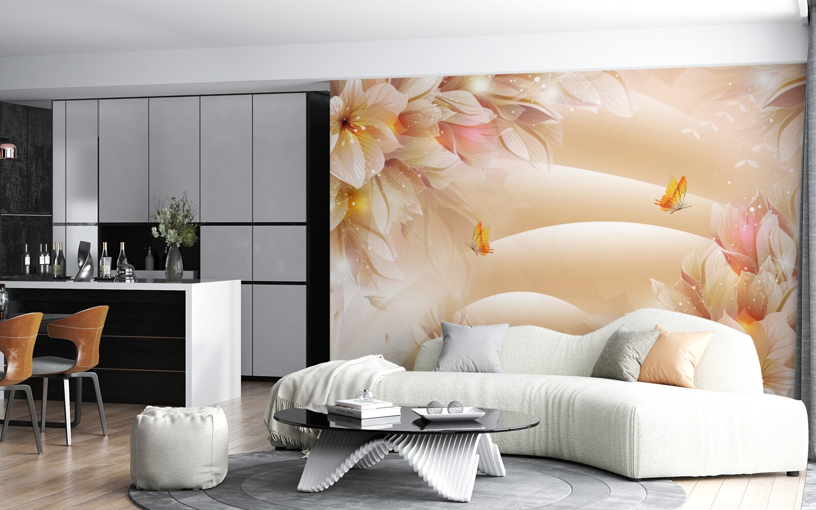 Фотошпалери квітучі бутони прикрашають коричневий шовк