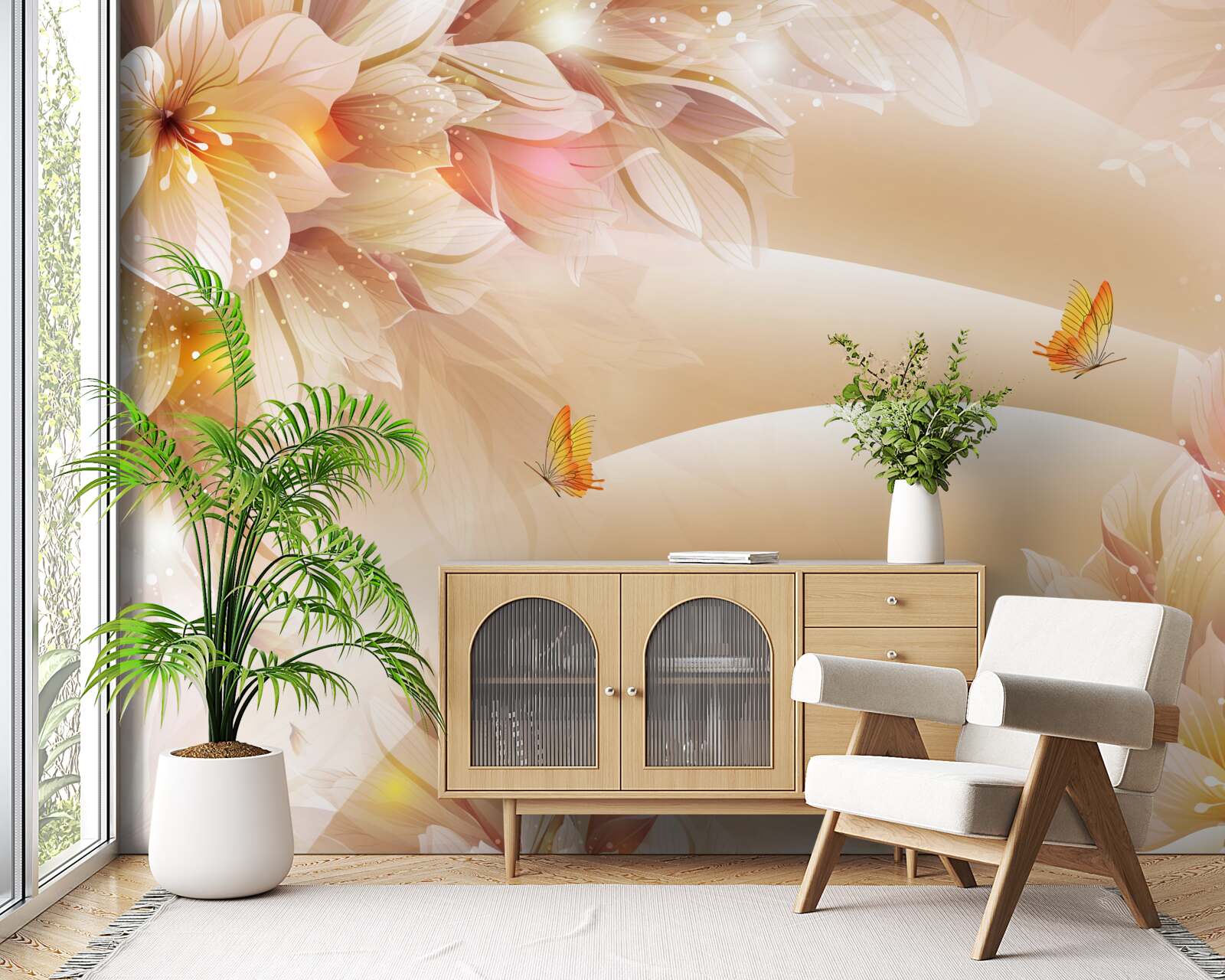 Фотошпалери квітучі бутони прикрашають коричневий шовк