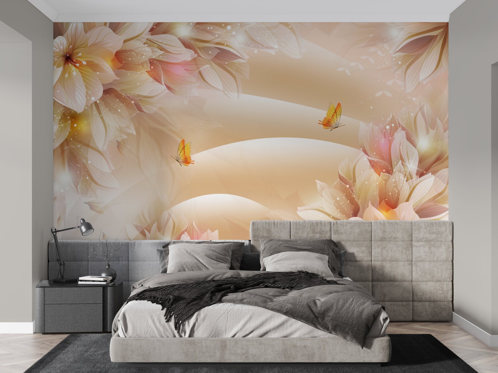 Фотошпалери квітучі бутони прикрашають коричневий шовк