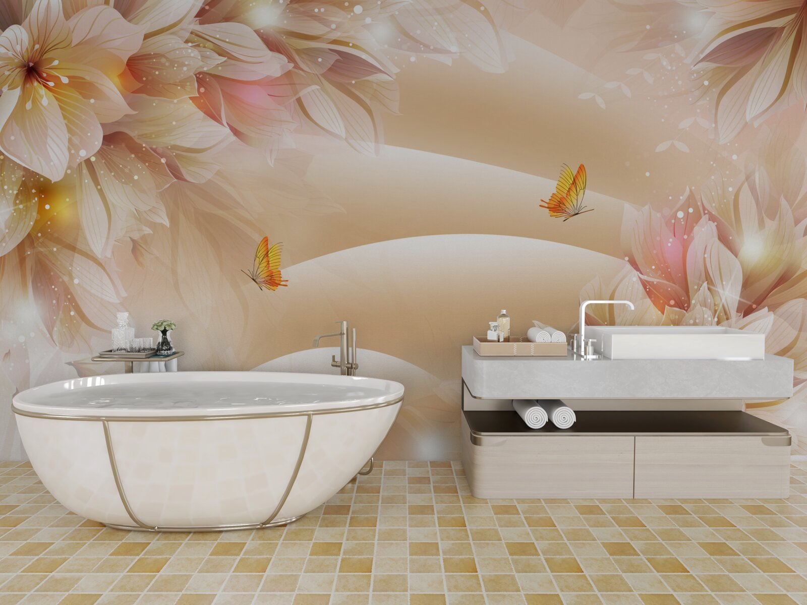 Фотошпалери квітучі бутони прикрашають коричневий шовк