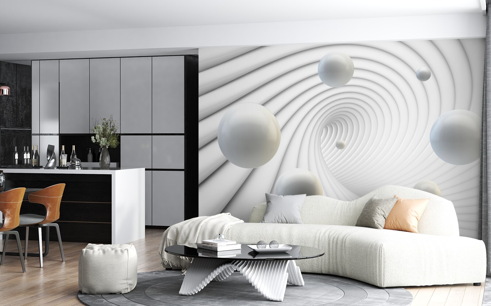 Фотошпалери білі кульки, що плавно ширяють у повітрі