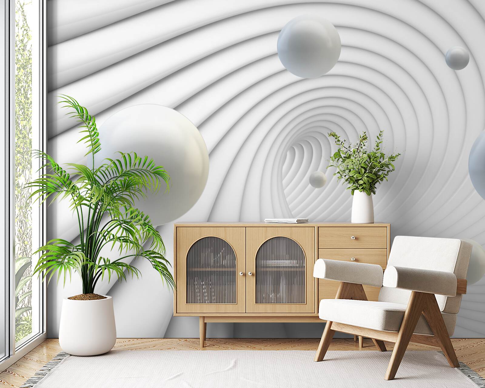 Фотошпалери білі кульки, що плавно ширяють у повітрі