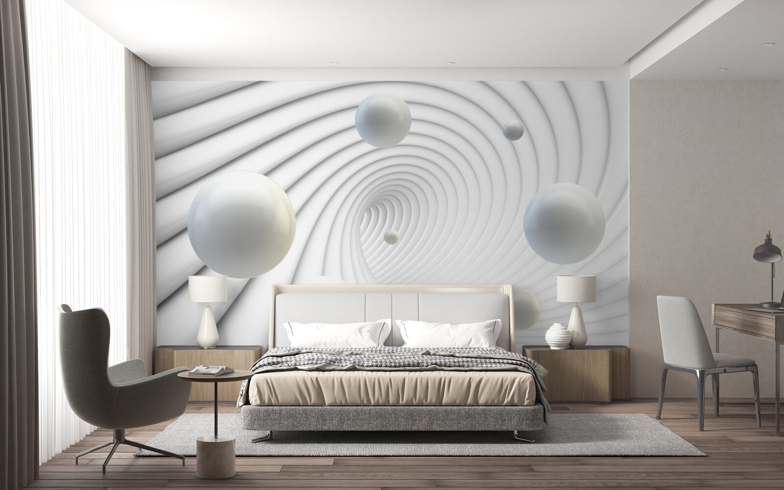 Фотошпалери білі кульки, що плавно ширяють у повітрі