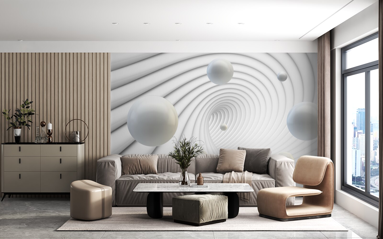 Фотошпалери білі кульки, що плавно ширяють у повітрі