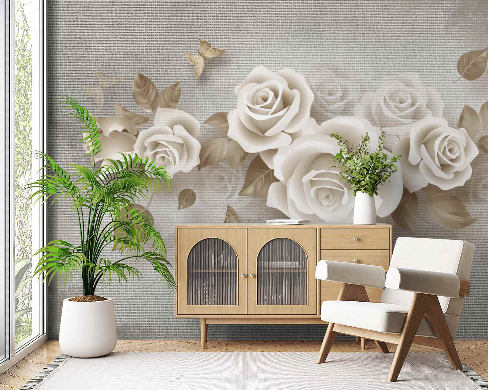 Фотошпалери витончене стебло троянди кольору слонової кістки