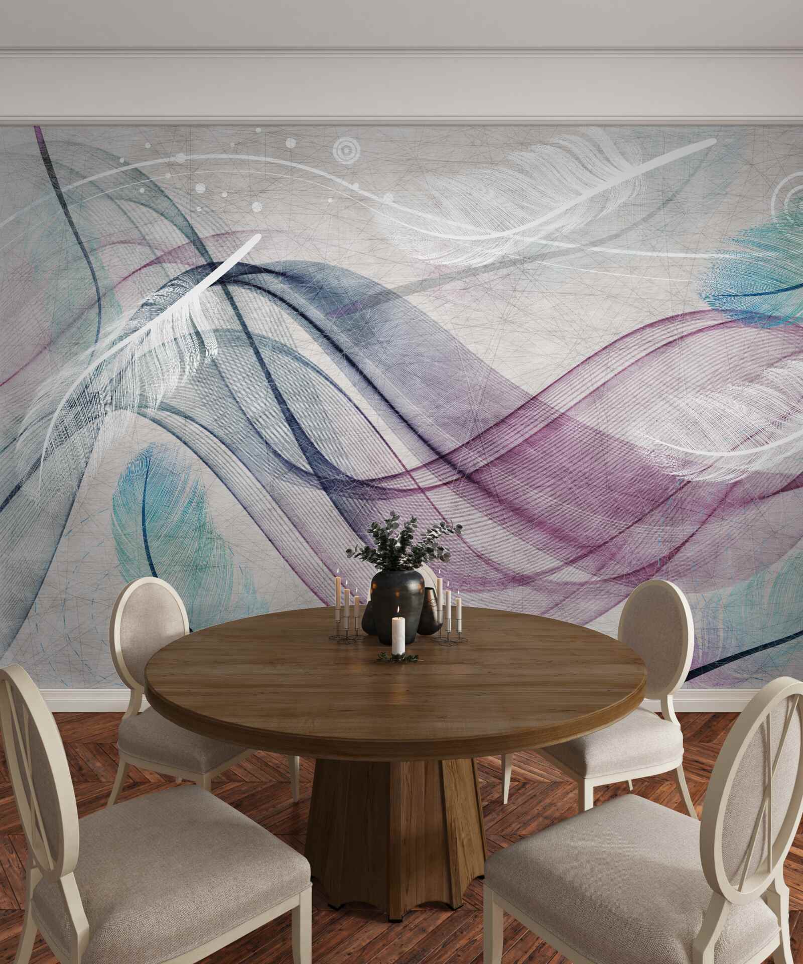 Фотошпалери абстракція у кольорах пір'я та хвиль