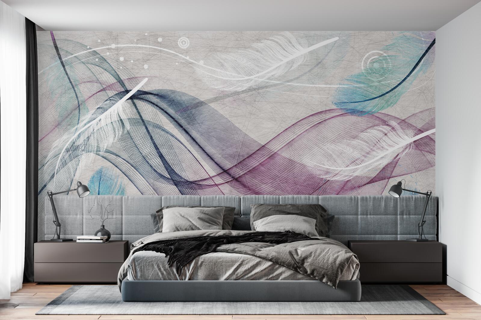 Фотошпалери абстракція у кольорах пір'я та хвиль