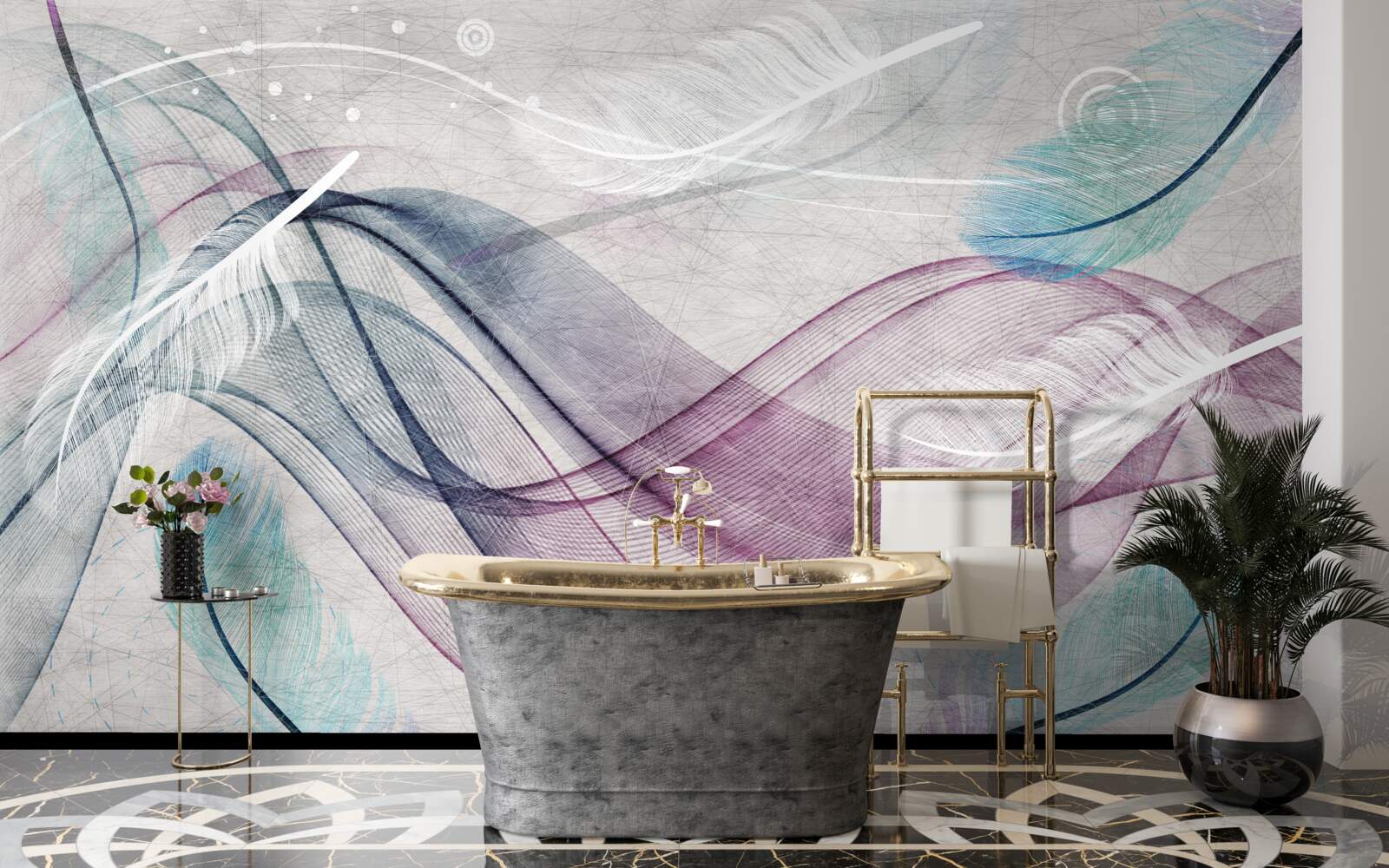 Фотошпалери абстракція у кольорах пір'я та хвиль