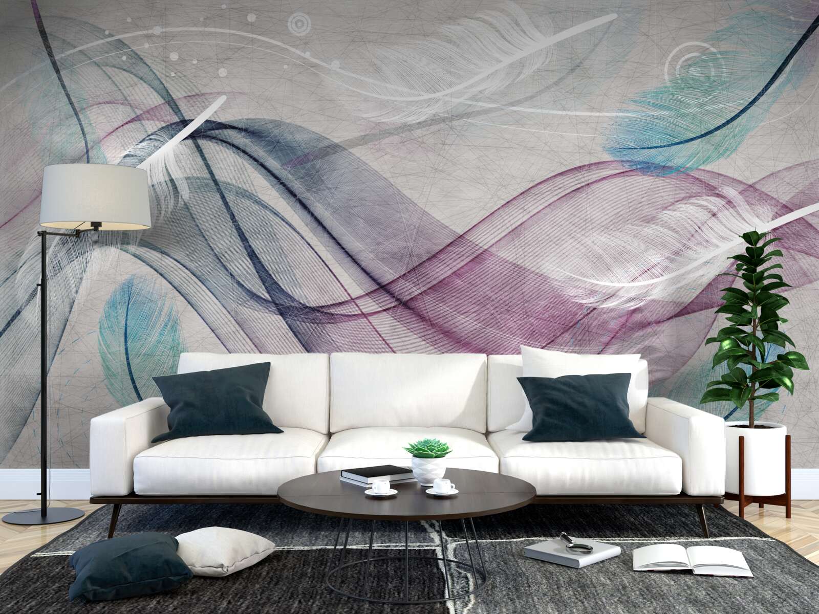 Фотошпалери абстракція у кольорах пір'я та хвиль