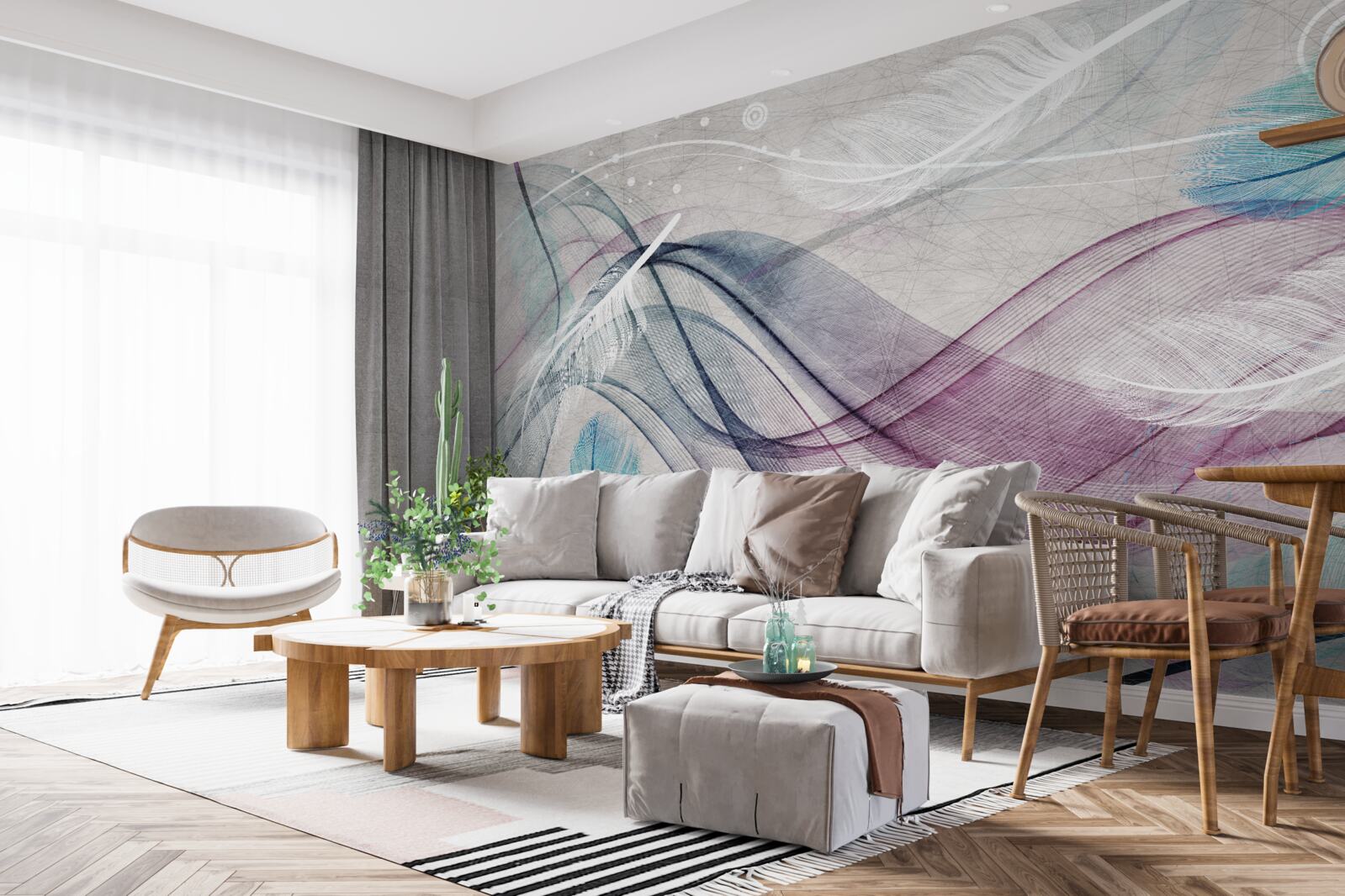 Фотошпалери абстракція у кольорах пір'я та хвиль