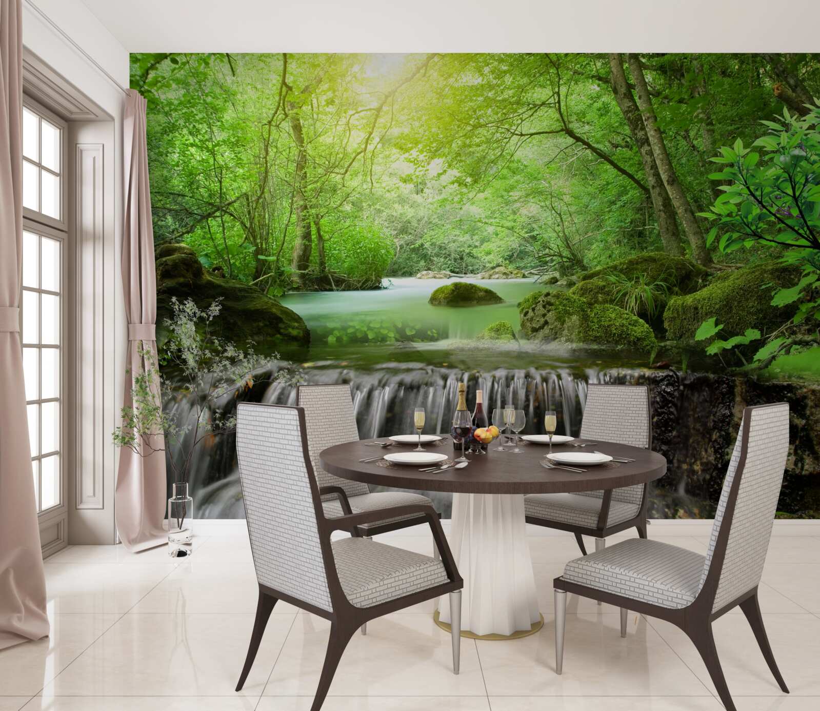 Фотошпалери сонячні промені досягають водоспаду