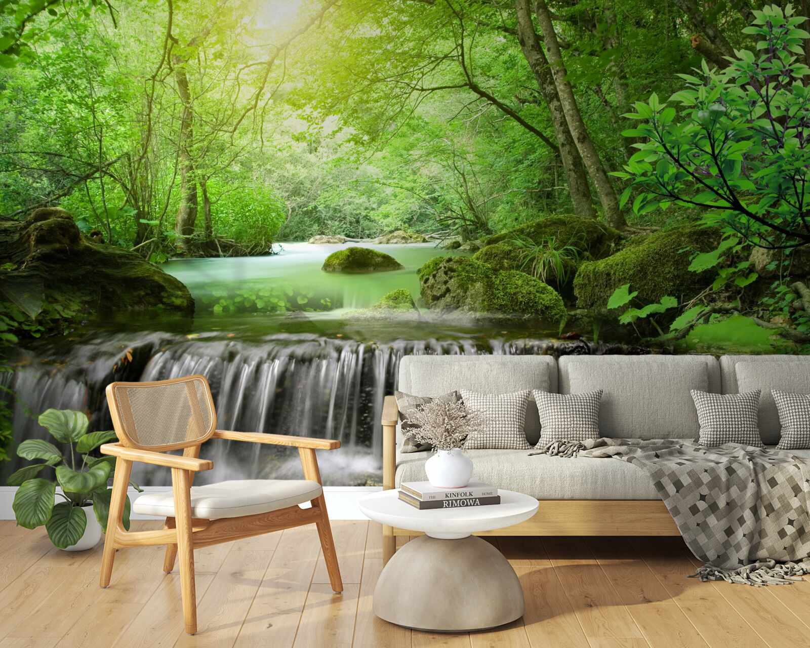 Фотошпалери сонячні промені досягають водоспаду