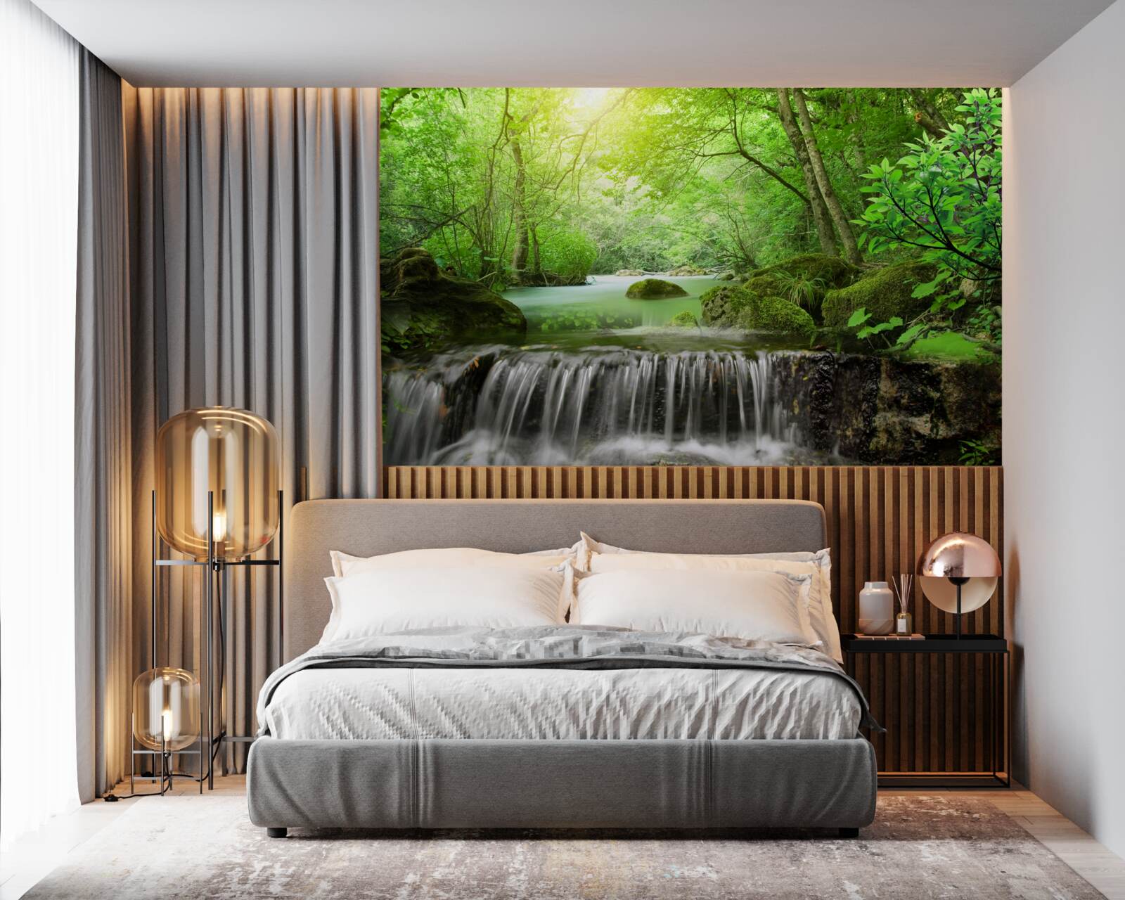 Фотошпалери сонячні промені досягають водоспаду