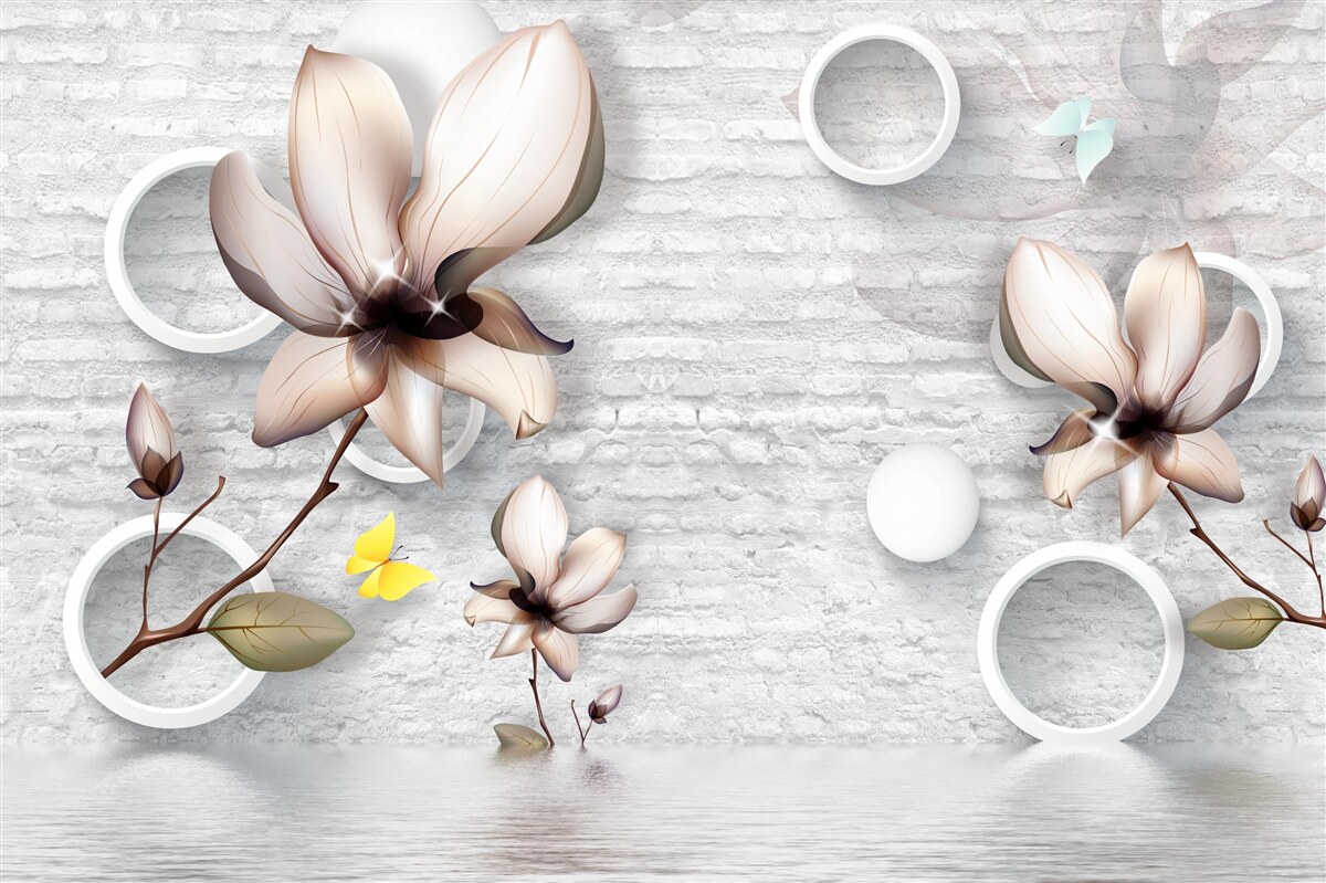 Фотошпалери різнокольорові бутони на незвичайному цегляному тлі