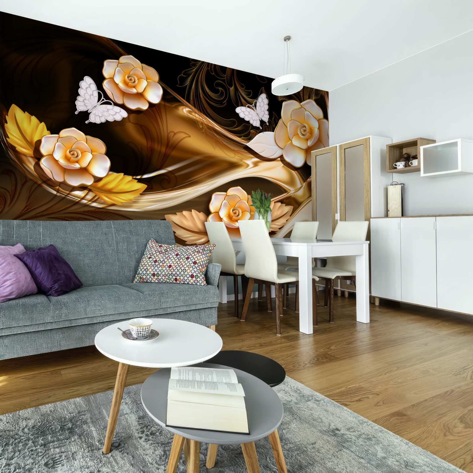 Фотошпалери магнолії з кремовими квітами на ніжних гілках