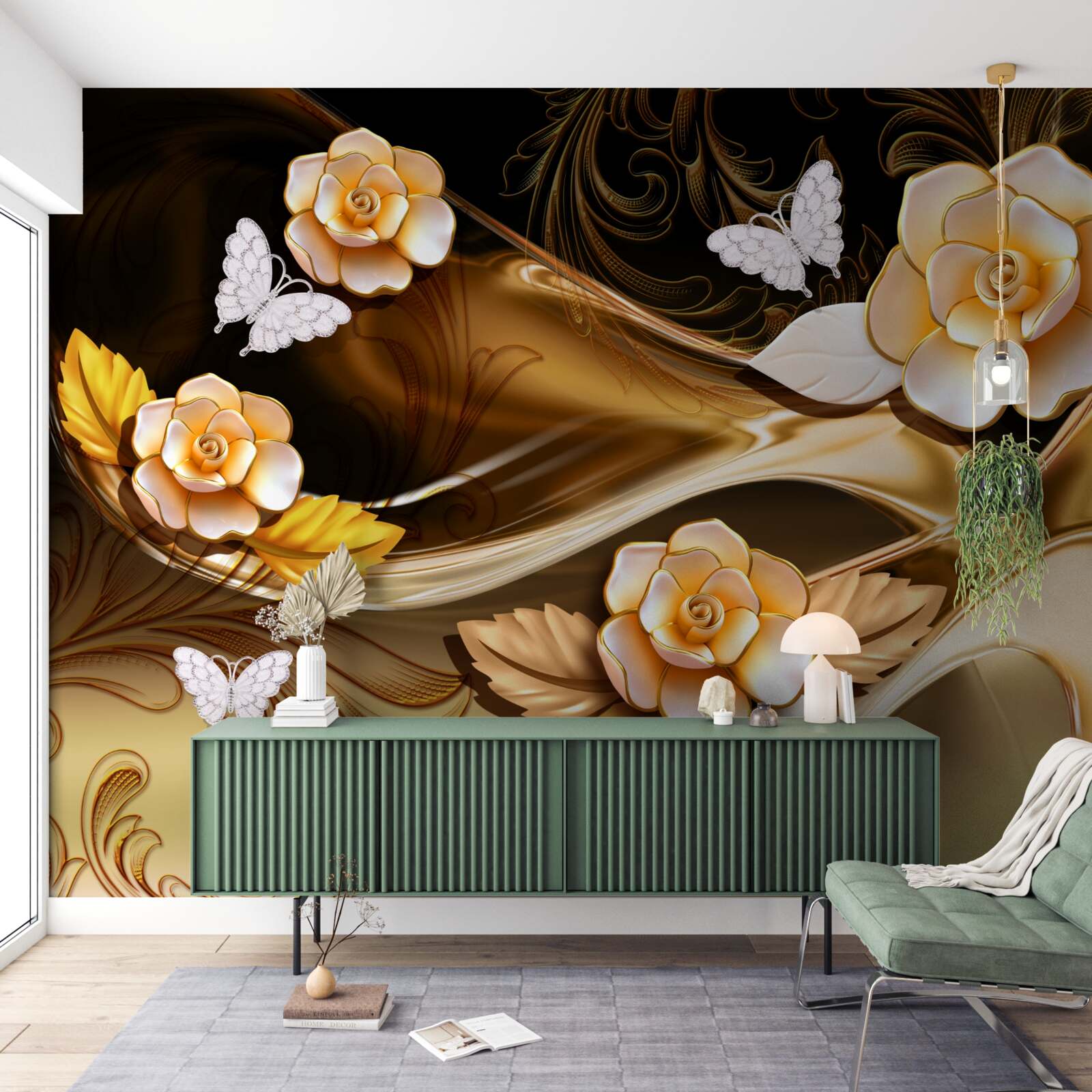 Фотошпалери магнолії з кремовими квітами на ніжних гілках