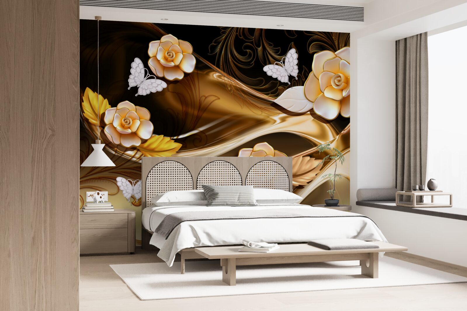 Фотошпалери магнолії з кремовими квітами на ніжних гілках