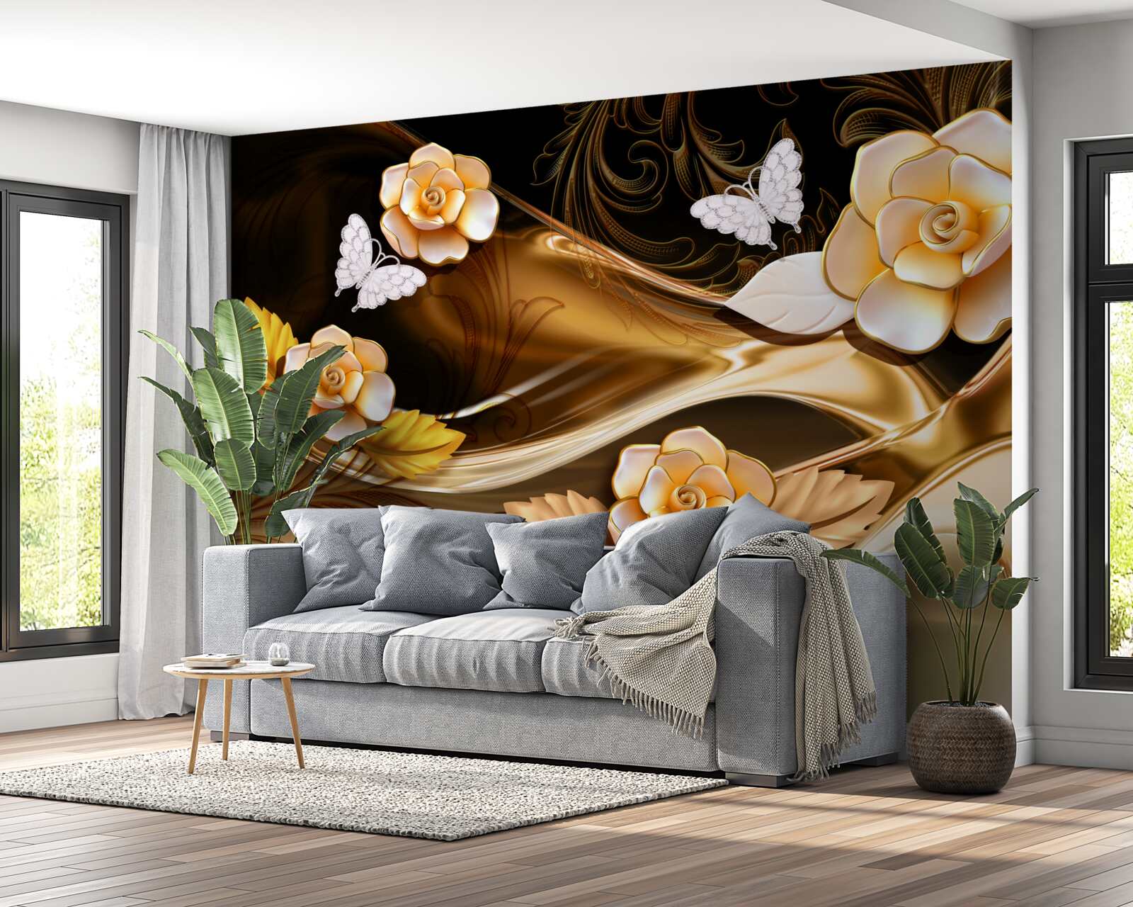 Фотошпалери магнолії з кремовими квітами на ніжних гілках