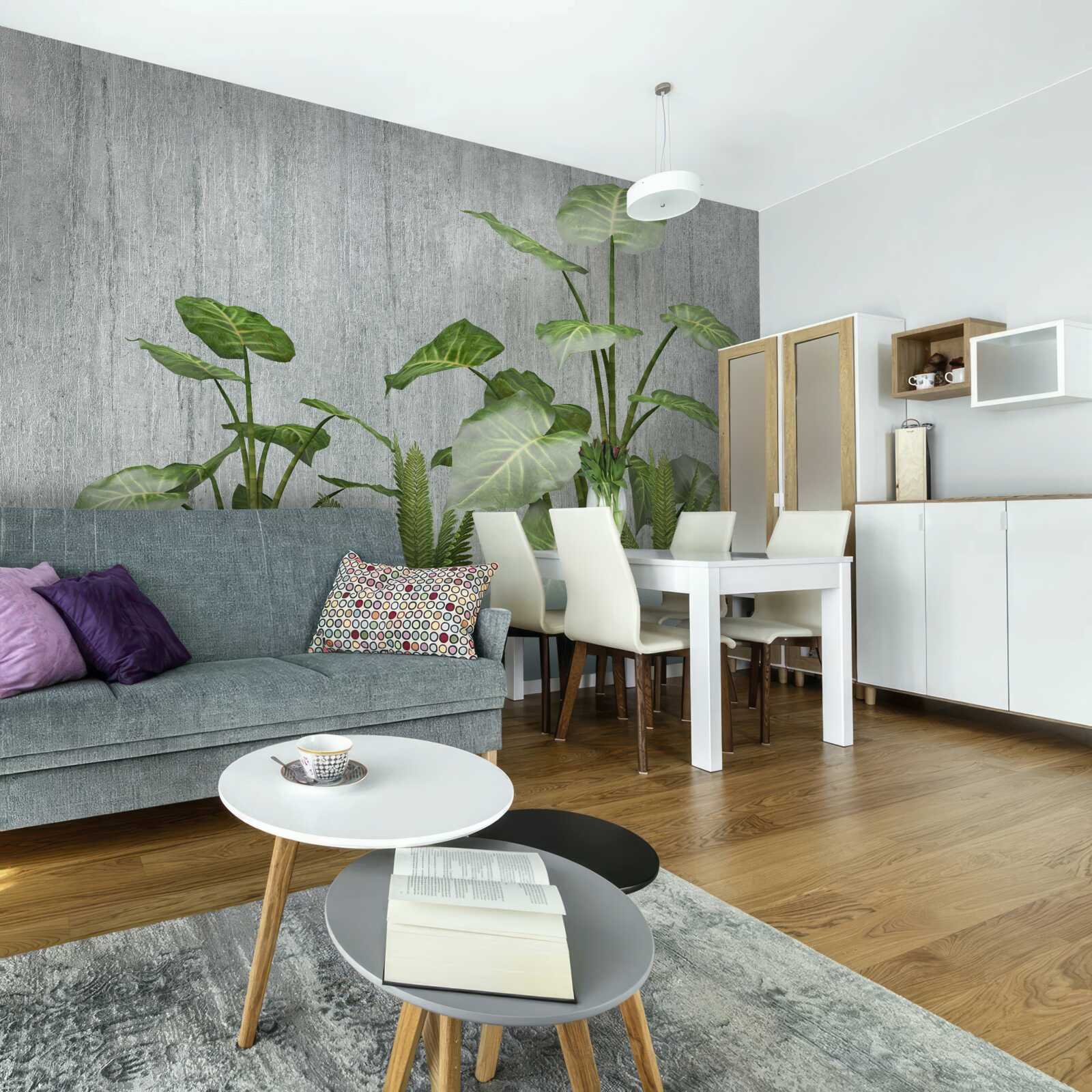 Фотошпалери величезний кущ монстери на сріблястому тлі