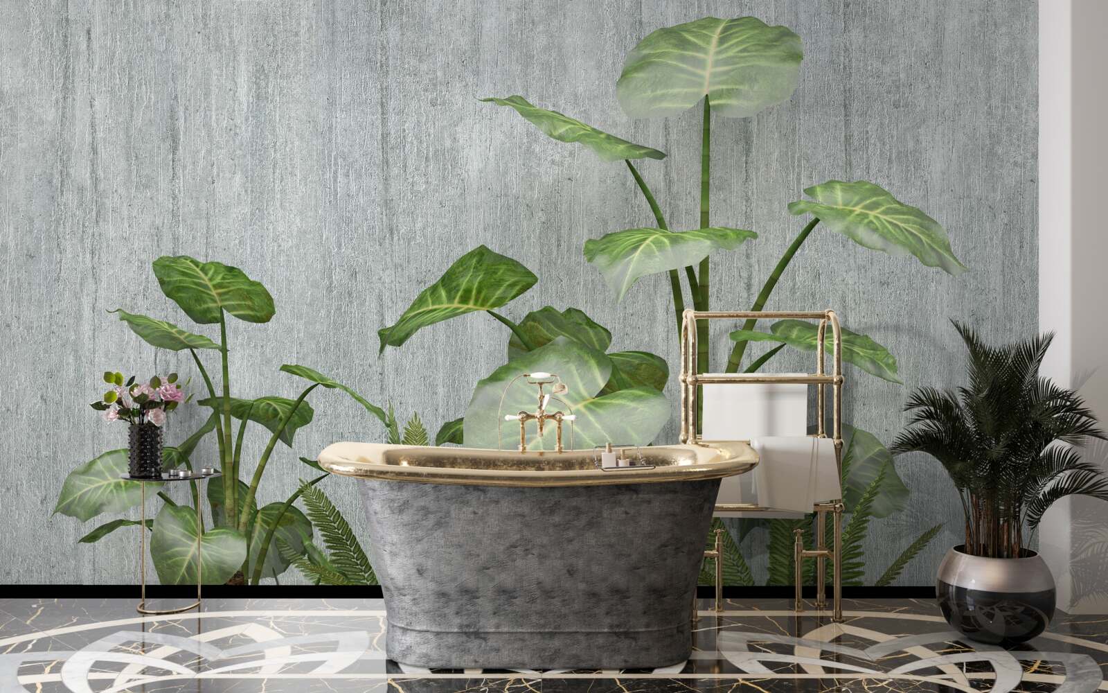 Фотошпалери величезний кущ монстери на сріблястому тлі