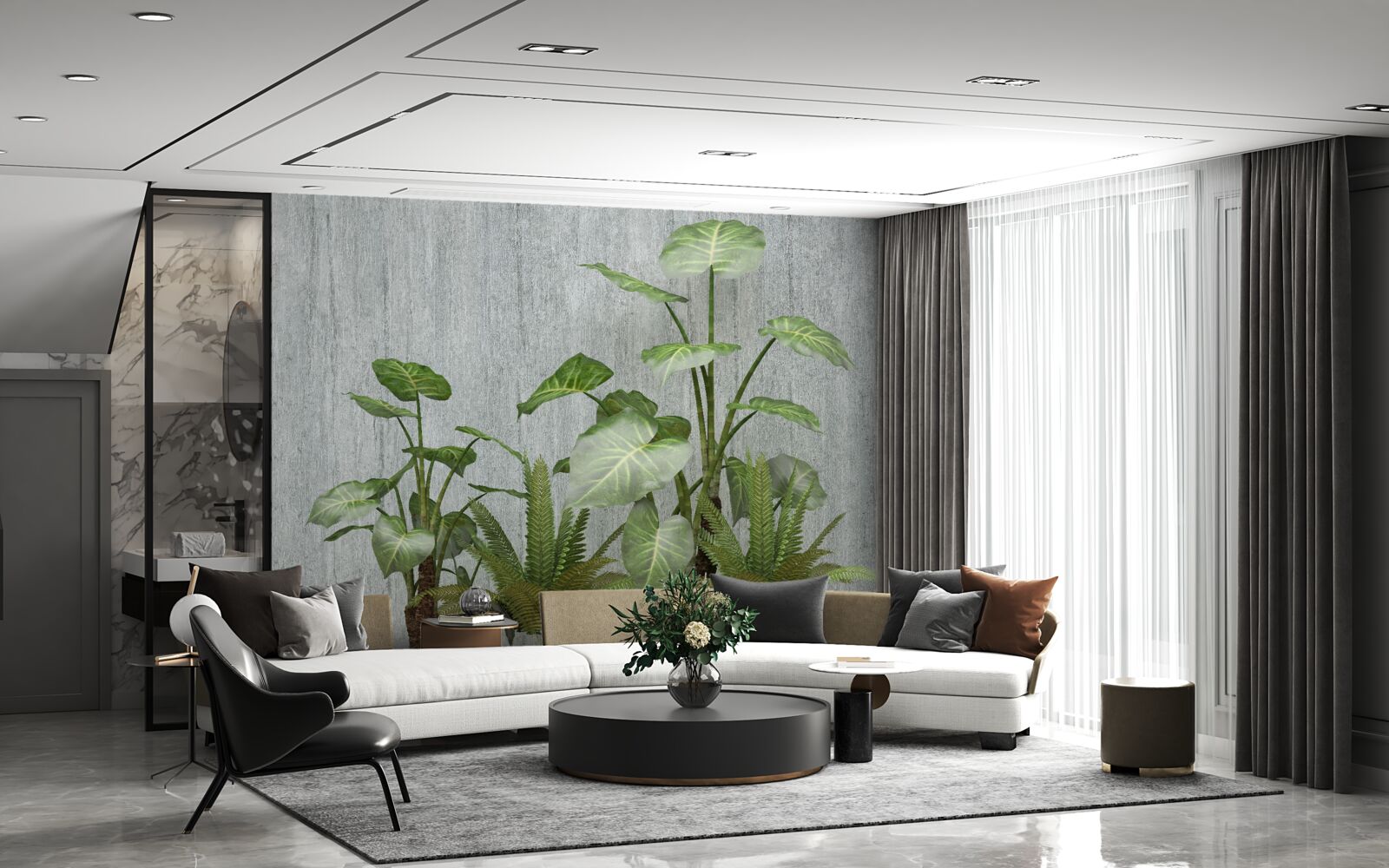 Фотошпалери величезний кущ монстери на сріблястому тлі